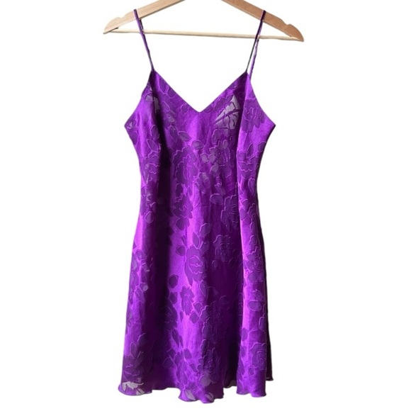 Victoria's Secret Gold Label Purple Floral Print Slip Lingerie Dress Sz S - Picture 2 of 13